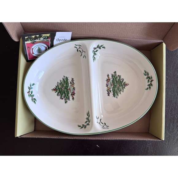 New Spode Christmas Tree Divided Dish, 12 Inch Mistletoe Collection Piece NIB - Picture 4 of 4